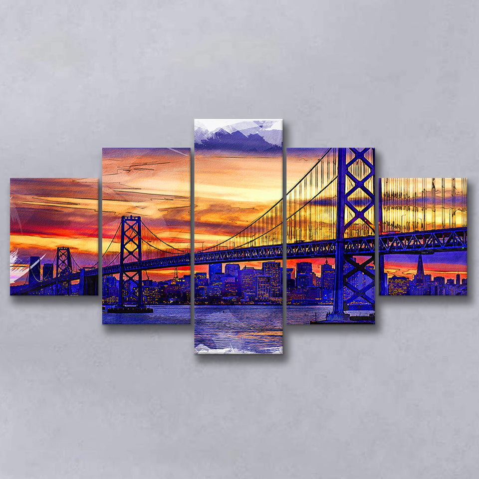 San Francisco Painting 5 Pieces Canvas Prints Wall Art Decor - Painting Canvas, Mixed Canvas, Multi Panels