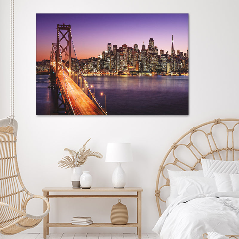 San Francisco Skyline And Bay Bridge At Sunset Canvas Wall Art - Canvas Prints, Prints For Sale, Painting Canvas,Canvas On Sale 
