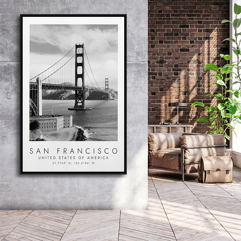 San Francisco Usa 1 Black And White Art Framed Canvas Prints Wall Art Home Decor, Floating Frame