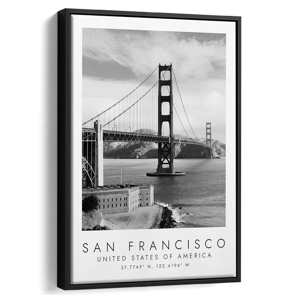 San Francisco Usa 1 Black And White Art Framed Canvas Prints Wall Art Home Decor, Floating Frame