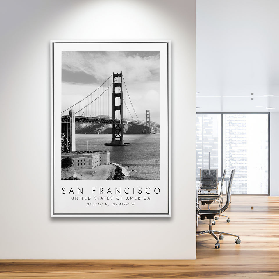 San Francisco Usa 1 Black And White Art Framed Canvas Prints Wall Art Home Decor, Floating Frame