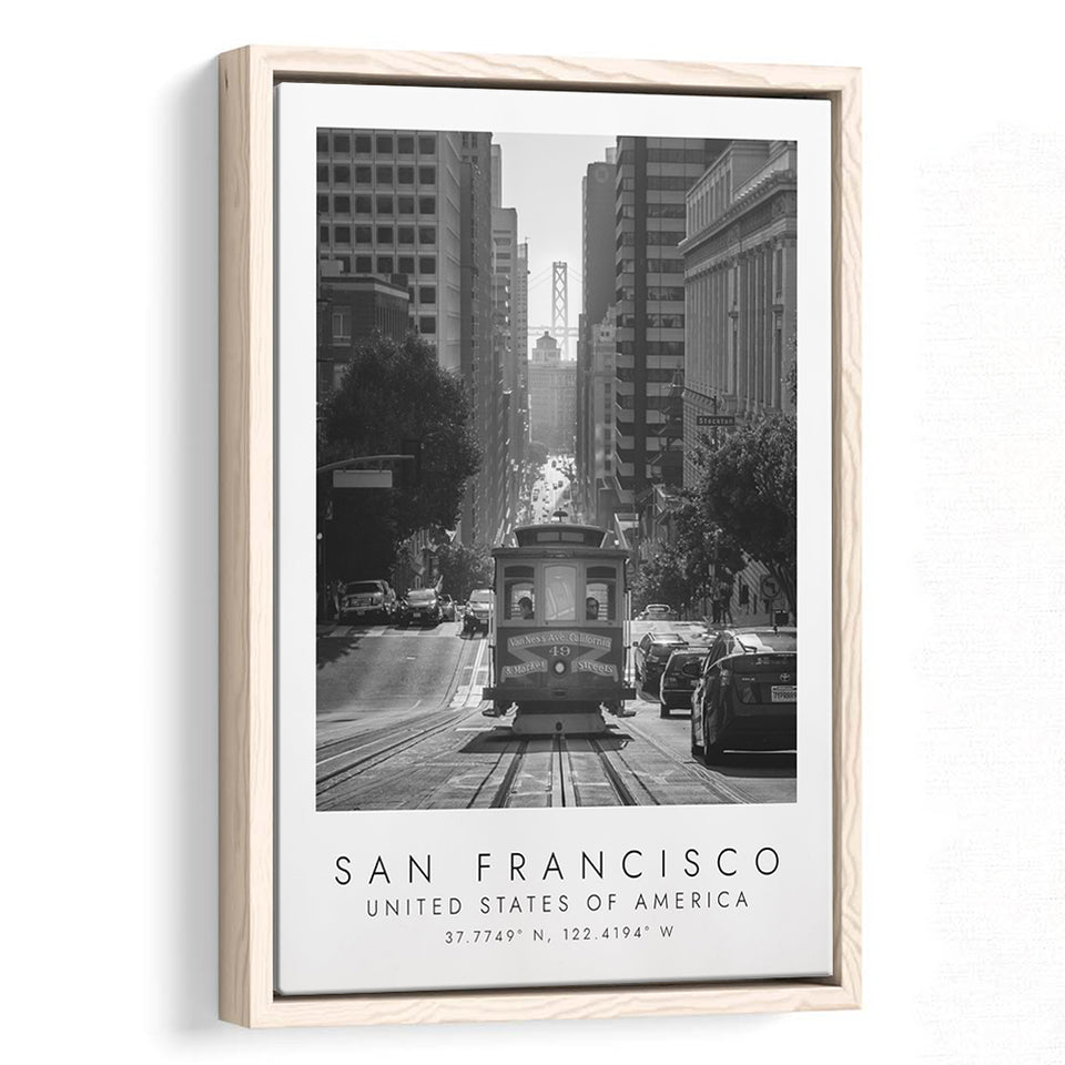 San Francisco Usa 2 Black And White Art Framed Canvas Prints Wall Art Home Decor, Floating Frame