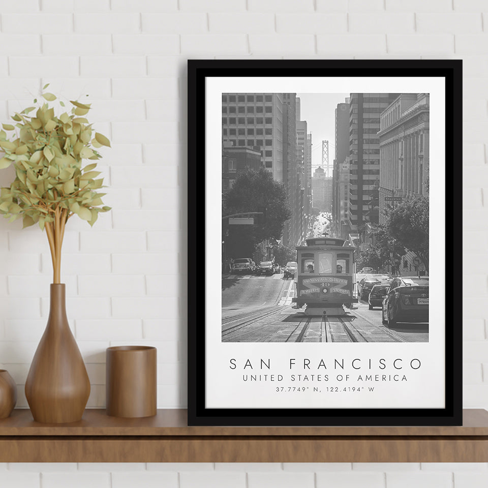 San Francisco Usa 2 Black And White Art Framed Canvas Prints Wall Art Home Decor, Floating Frame