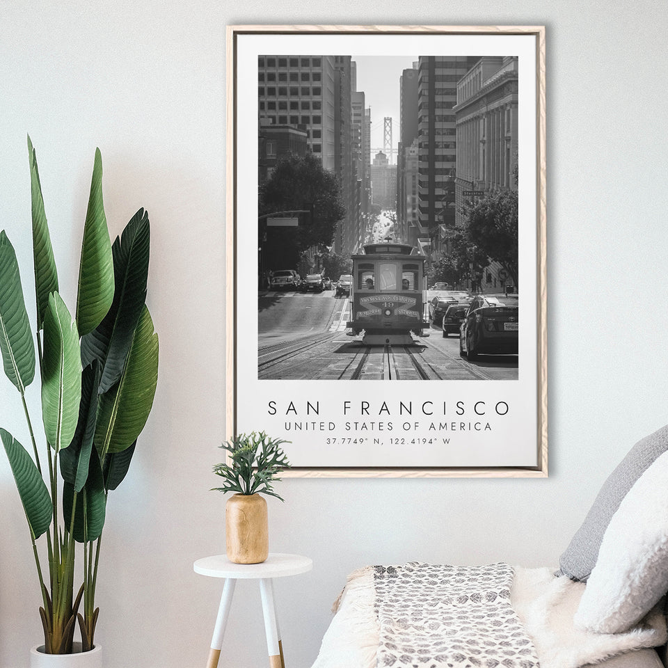 San Francisco Usa 2 Black And White Art Framed Canvas Prints Wall Art Home Decor, Floating Frame