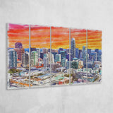 San Francisco Watercolor San Francisco California, 5 Pieces B, Multi Panel Canvas Prints Wall Art Decor