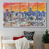 San Francisco Watercolor San Francisco California, 5 Pieces B, Multi Panel Canvas Prints Wall Art Decor