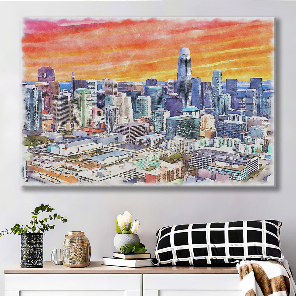 San Francisco Watercolor San Francisco California, Sport Art Prints Fan Gift, Canvas Prints Wall Art Decor