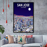 San Jose CA Art Night Landscape, City Art Print, Framed Art Print Wall Art Home Decor, Framed Picture