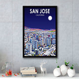 San Jose CA Art Night Landscape, Large Canvas, Framed Canvas Print Wall Art Home Decor, Floating Frame
