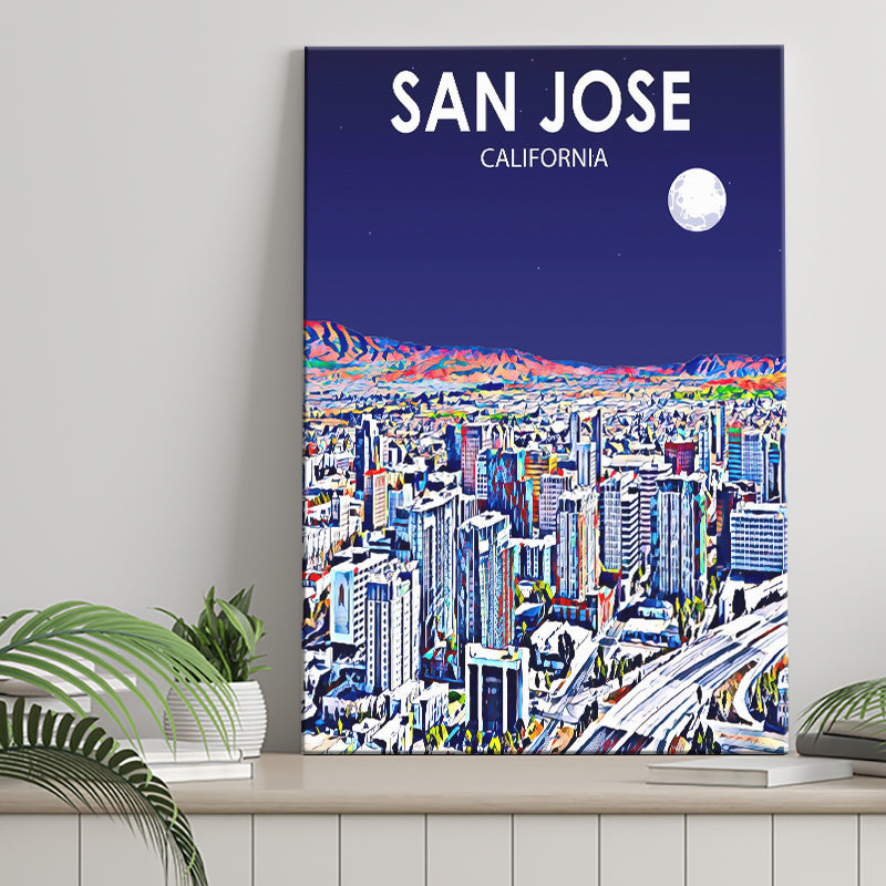 San Jose CA Art Night Landscape ,City Art Print, Large Canvas, Canvas Print Wall Art Home Decor
