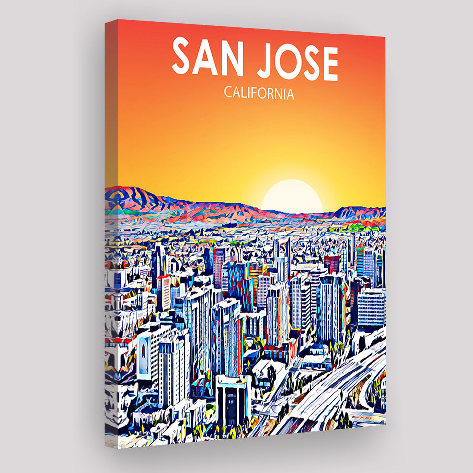 San Jose CA Art Sunset Landscape ,City Art Print, Large Canvas, Canvas Print Wall Art Home Decor