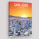 San Jose CA Art Sunset Landscape ,City Art Print, Large Canvas, Canvas Print Wall Art Home Decor