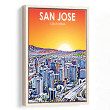 San Jose CA Art Sunset Landscape, Large Canvas, Framed Canvas Print Wall Art Home Decor, Floating Frame
