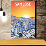 San Jose CA Art Sunset Landscape ,City Art Print, Large Canvas, Canvas Print Wall Art Home Decor