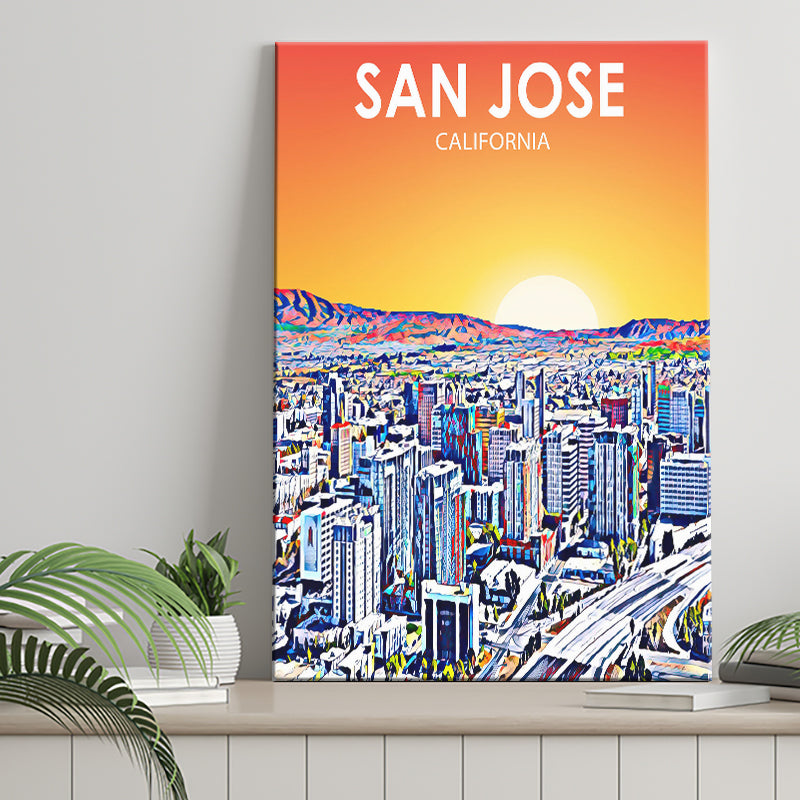 San Jose CA Art Sunset Landscape ,City Art Print, Large Canvas, Canvas Print Wall Art Home Decor