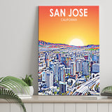 San Jose CA Art Sunset Landscape ,City Art Print, Large Canvas, Canvas Print Wall Art Home Decor