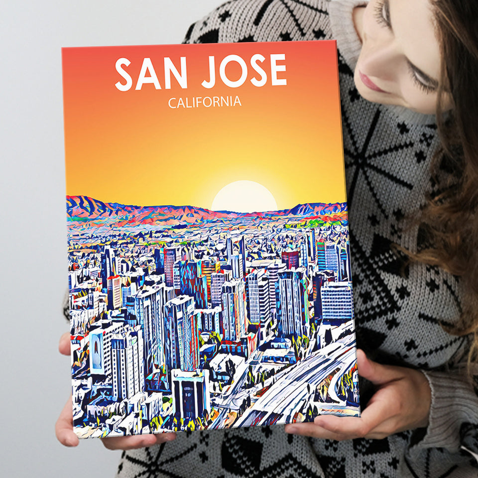 San Jose CA Art Sunset Landscape ,City Art Print, Large Canvas, Canvas Print Wall Art Home Decor