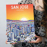 San Jose CA Art Sunset Landscape ,City Art Print, Large Canvas, Canvas Print Wall Art Home Decor