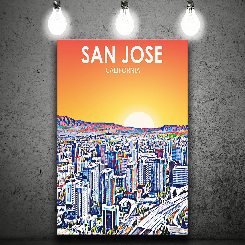 San Jose CA Art Sunset Landscape ,City Art Print, Large Canvas, Canvas Print Wall Art Home Decor