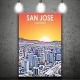 San Jose CA Art Sunset Landscape ,City Art Print, Large Canvas, Canvas Print Wall Art Home Decor