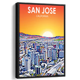 San Jose CA Art Sunset Landscape, Large Canvas, Framed Canvas Print Wall Art Home Decor, Floating Frame