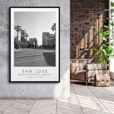 San Jose, Usa Black And White Art Framed Canvas Prints Wall Art Home Decor, Floating Frame