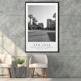 San Jose, Usa Black And White Art Framed Canvas Prints Wall Art Home Decor, Floating Frame