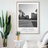 San Jose, Usa Black And White Art Framed Canvas Prints Wall Art Home Decor, Floating Frame