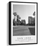 San Jose, Usa Black And White Art Framed Canvas Prints Wall Art Home Decor, Floating Frame