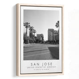 San Jose, Usa Black And White Art Framed Canvas Prints Wall Art Home Decor, Floating Frame