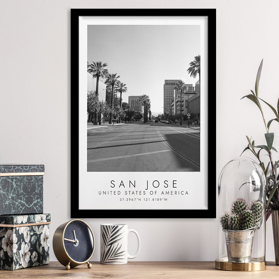San Jose, Usa Black And White Art Framed Art Prints Wall Art Decor, Framed Picture