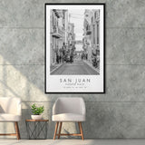 San Juan Puerto Rico Black And White Art Framed Canvas Prints Wall Art Home Decor, Floating Frame