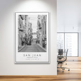 San Juan Puerto Rico Black And White Art Framed Canvas Prints Wall Art Home Decor, Floating Frame