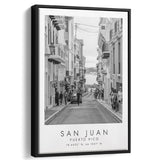 San Juan Puerto Rico Black And White Art Framed Canvas Prints Wall Art Home Decor, Floating Frame