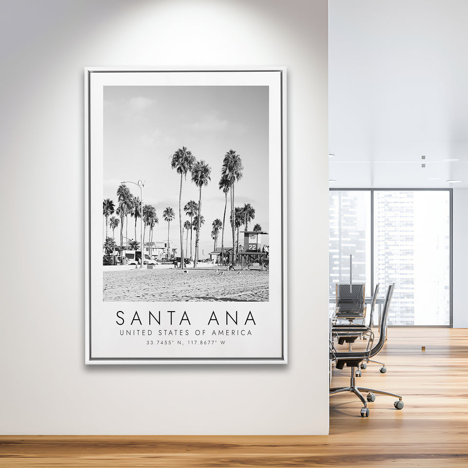 Santa Ana Usa Black And White Art Framed Canvas Prints Wall Art Home Decor, Floating Frame