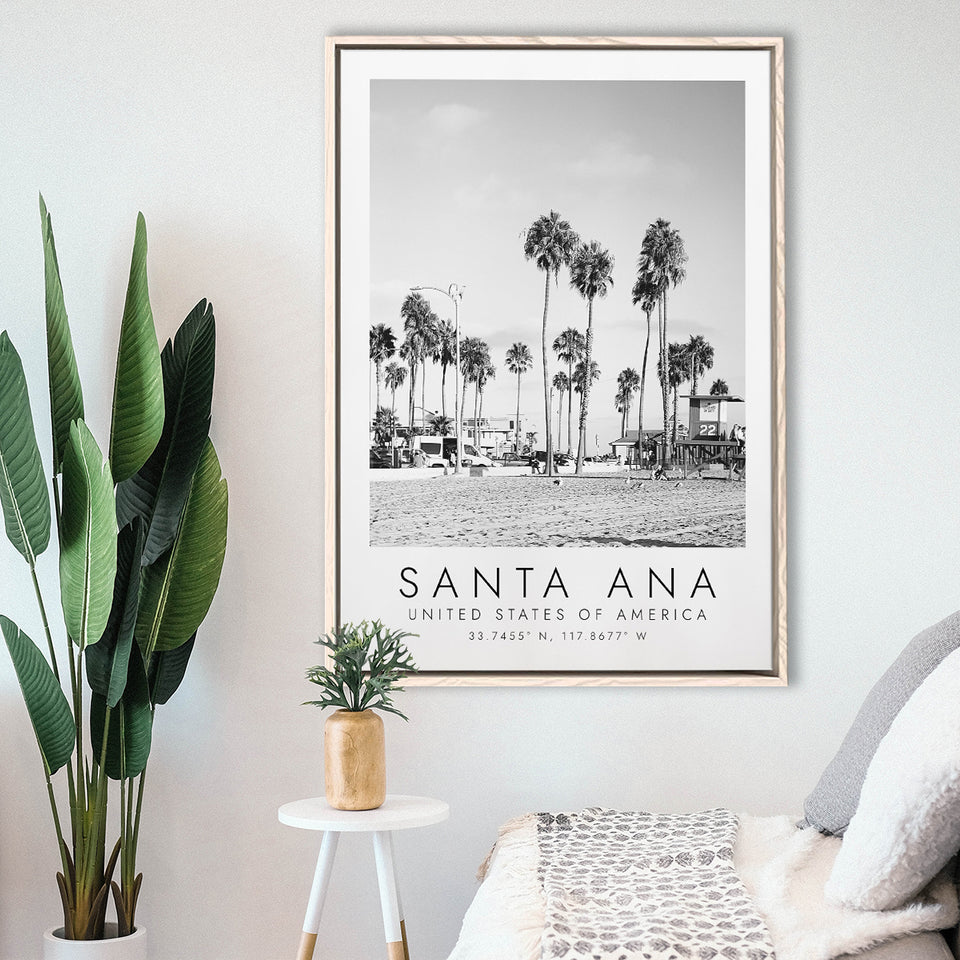 Santa Ana Usa Black And White Art Framed Canvas Prints Wall Art Home Decor, Floating Frame