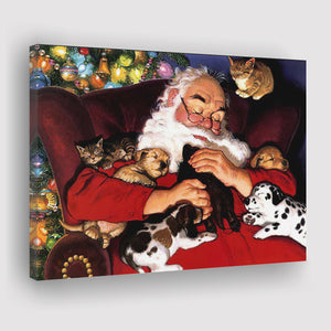 Santa Claus And Animal Art Xmas Canvas Prints Wall Art - Painting Canvas, Home Wall Decor, For Sale, Canvas Gift