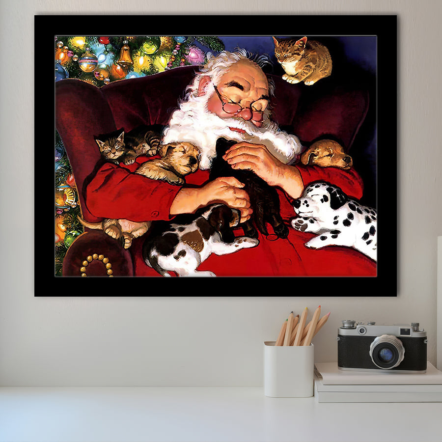 Santa Claus And Animal Art Framed Art Prints Xmas Wall Decor - Painting Art, Home Wall Art, Framed Picture