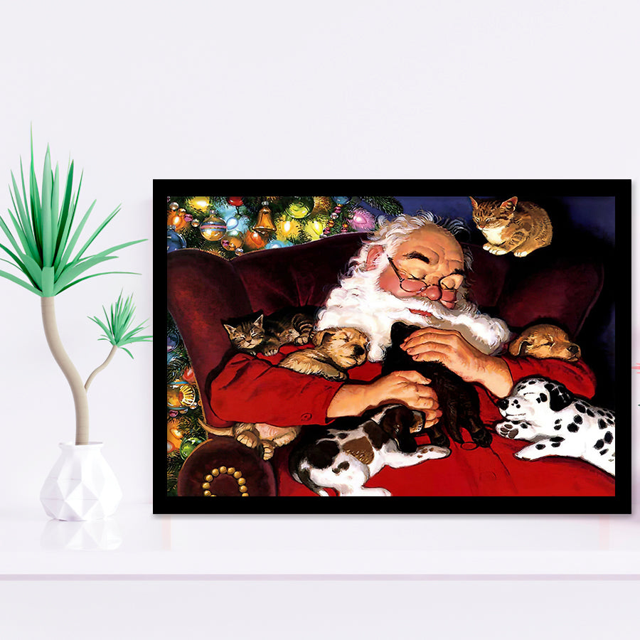 Santa Claus And Animal Art Framed Art Prints Xmas Wall Decor - Painting Art, Home Wall Art, Framed Picture