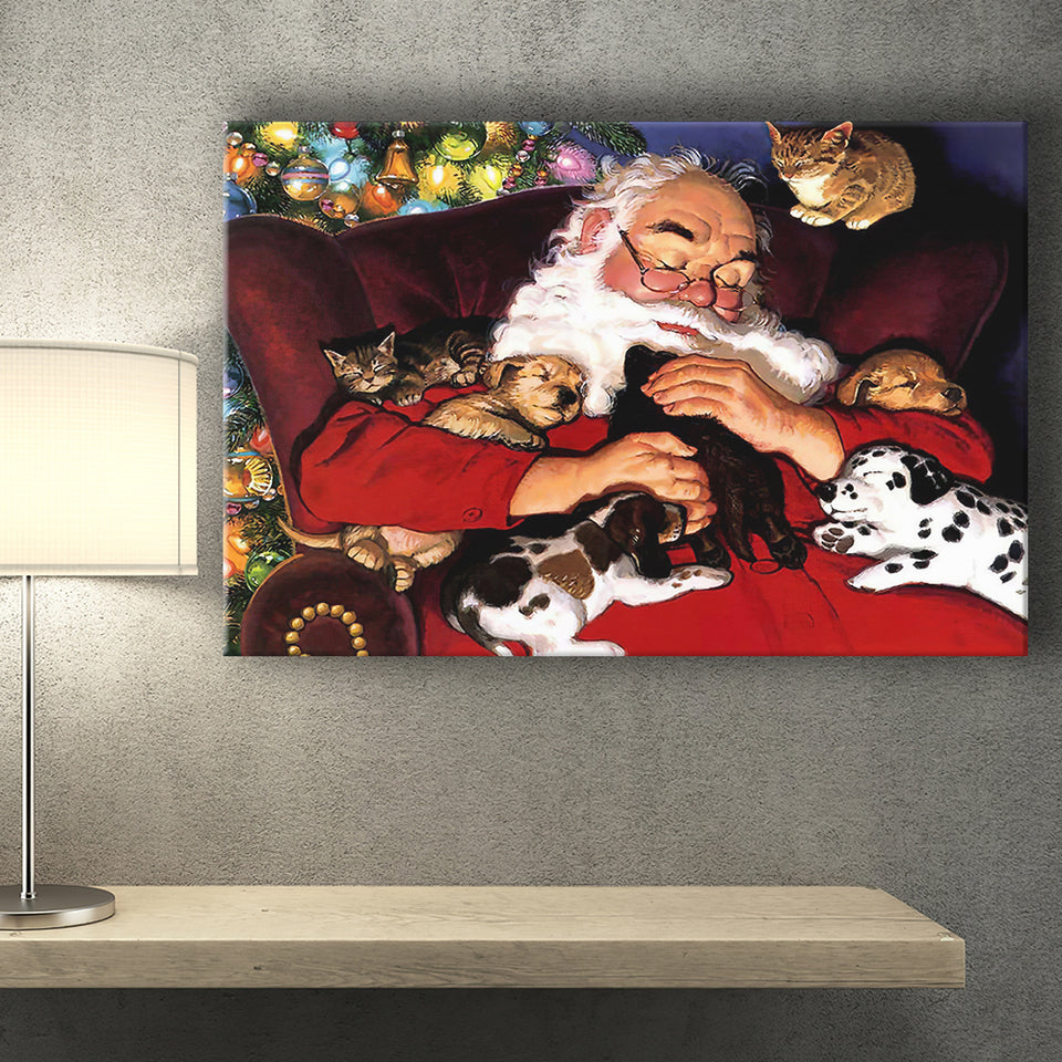 Santa Claus And Animal Art Xmas Canvas Prints Wall Art - Painting Canvas, Home Wall Decor, For Sale, Canvas Gift
