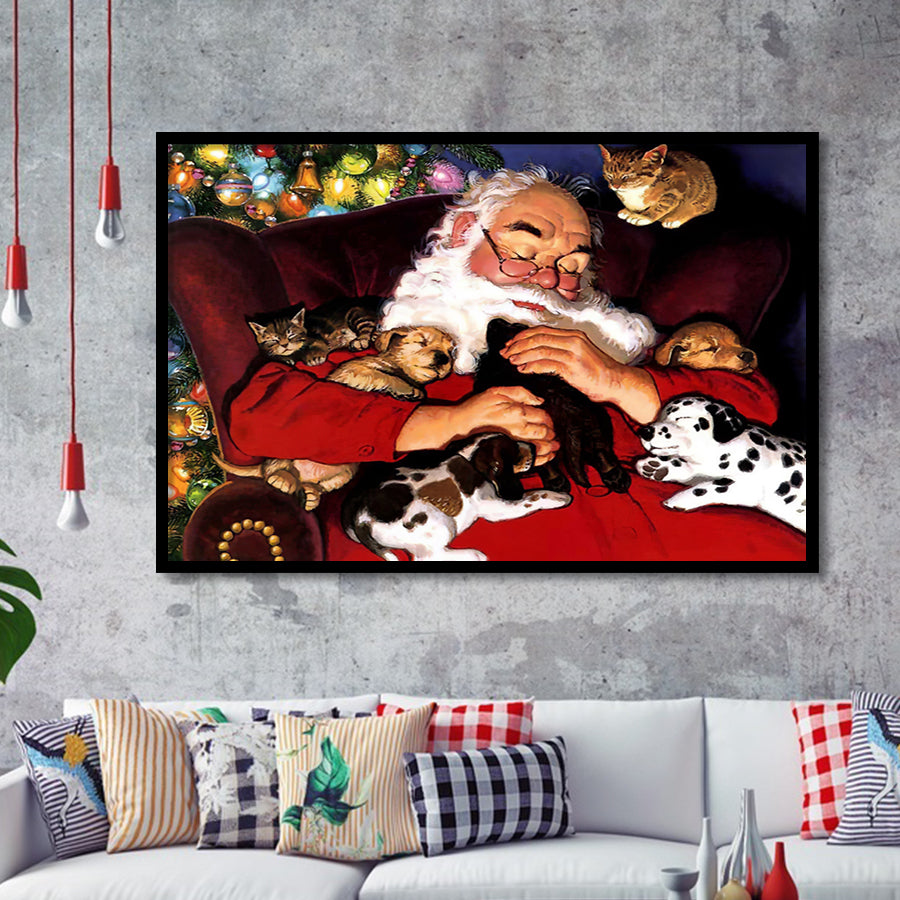 Santa Claus And Animal Art Framed Art Prints Xmas Wall Decor - Painting Art, Home Wall Art, Framed Picture