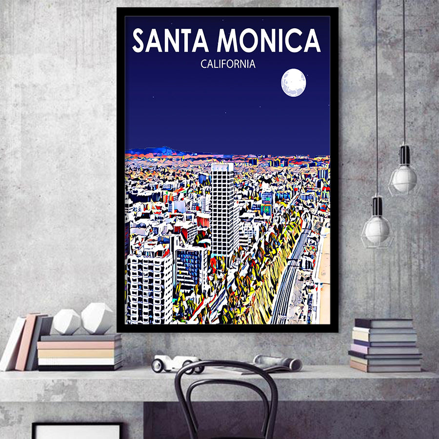 Santa Monica CA Art V1, City Art Print, Framed Art Print Wall Art Home Decor, Framed Picture