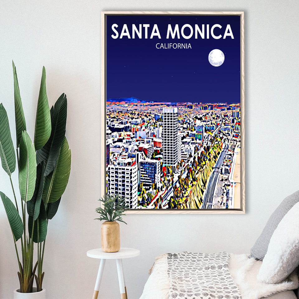 Santa Monica CA Art V1, Large Canvas, Framed Canvas Print Wall Art Home Decor, Floating Frame