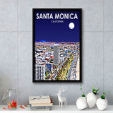 Santa Monica CA Art V1, Large Canvas, Framed Canvas Print Wall Art Home Decor, Floating Frame