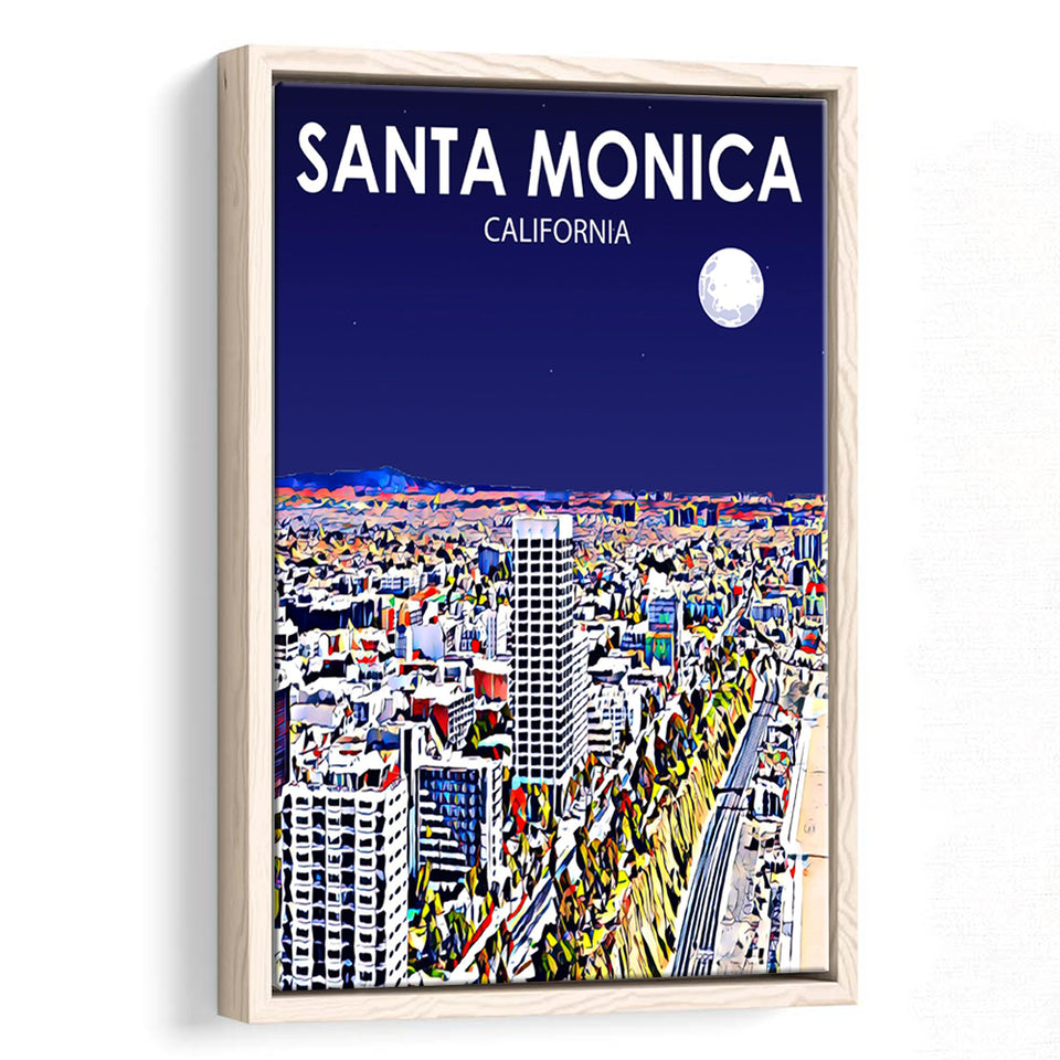 Santa Monica CA Art V1, Large Canvas, Framed Canvas Print Wall Art Home Decor, Floating Frame