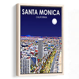Santa Monica CA Art V1, Large Canvas, Framed Canvas Print Wall Art Home Decor, Floating Frame