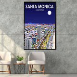 Santa Monica CA Art V1, Large Canvas, Framed Canvas Print Wall Art Home Decor, Floating Frame