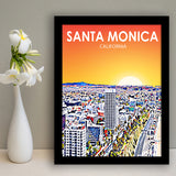 Santa Monica CA Art, City Art Print, Framed Art Print Wall Art Home Decor, Framed Picture
