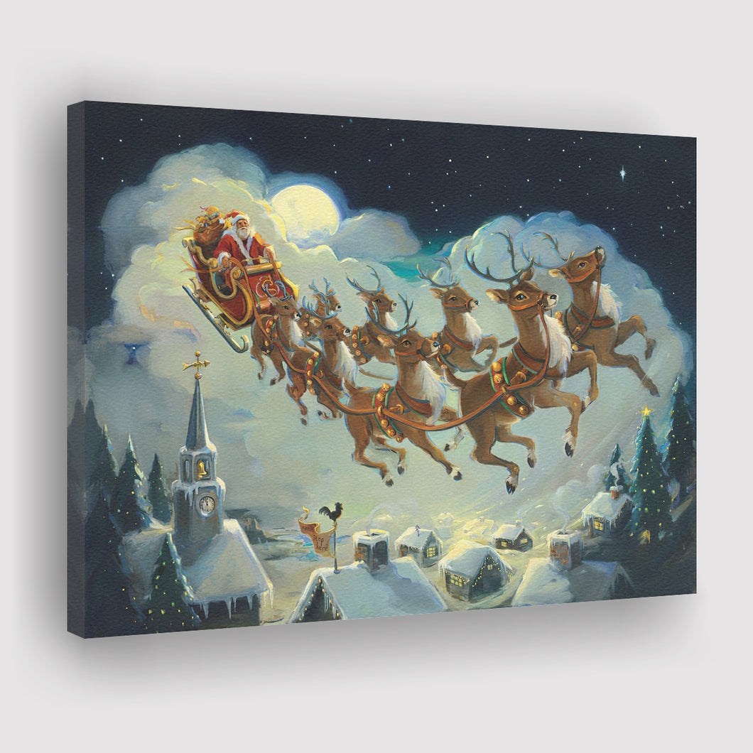 Santa And Reindeer Xmas Canvas Prints Wall Art - Painting Canvas, Home Wall Decor, For Sale, Canvas Gift