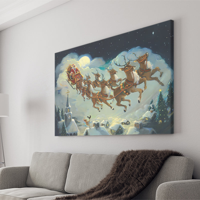 Santa And Reindeer Xmas Canvas Prints Wall Art - Painting Canvas, Home Wall Decor, For Sale, Canvas Gift